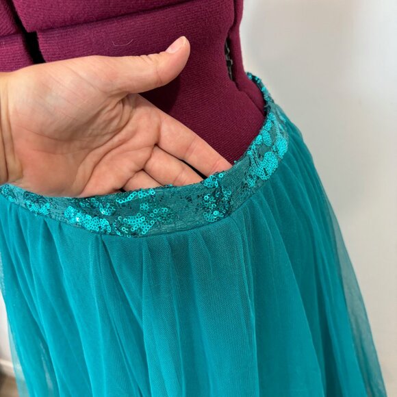 City Triangles Maxi Skirt Teal Sequin Tiered Prom Formal Party sz 2/4 - Picture 4 of 10
